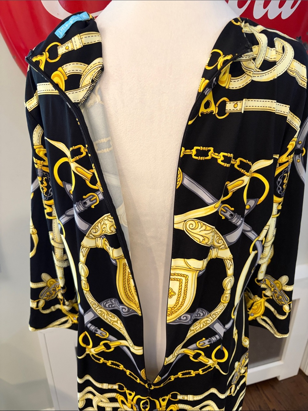 J. McLaughlin Black & Gold 3/4 Sleeve Equestrian Sophia Shift Dress. Size XL - Picture 7 of 9